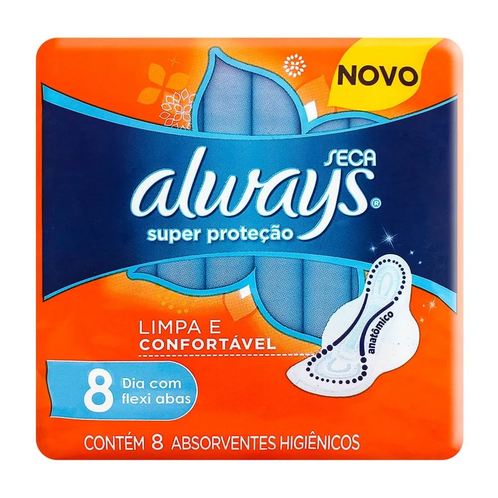 Absorvente Always Super Proteção Cobertura Seca Com Abas 8Un