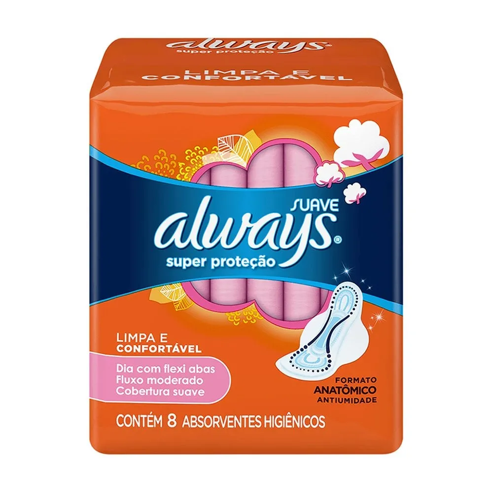 Absorvente Always Super Proteção Cobertura Suave Sem Abas 8Un