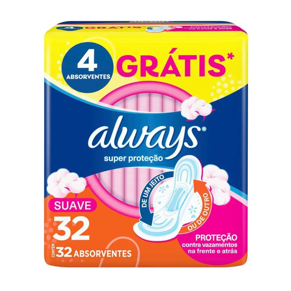 Absorvente Always Super Proteção Cobertura Suave Com Abas 32 Unidades