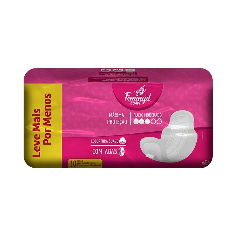 Absorvente Femind Suave c/ Abas Leve Mais 30 Unidades