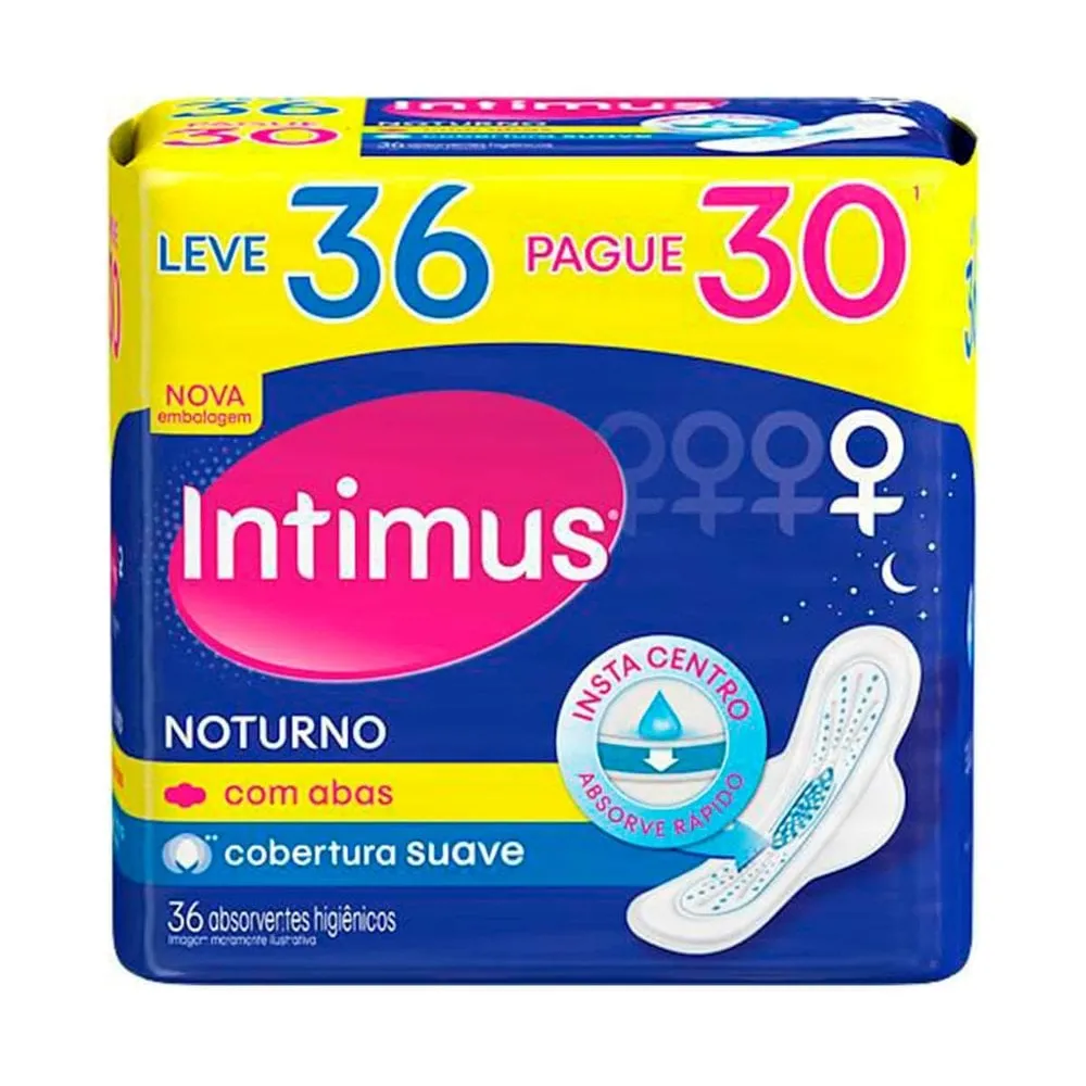 Absorvente Gel Noturno Cobertura Suave com Abas Intimus 36Un