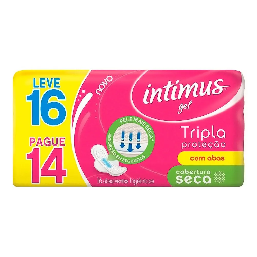 Absorvente Intimus Gel Tripla Proteção Cobertura Seca Com Abas 16Un