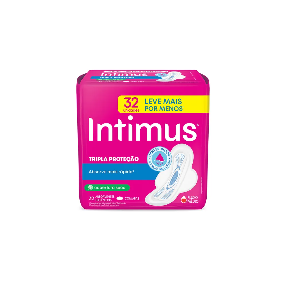 Absorvente Intimus Gel Tripla Proteção Cobertura Seca Com Abas 32Un