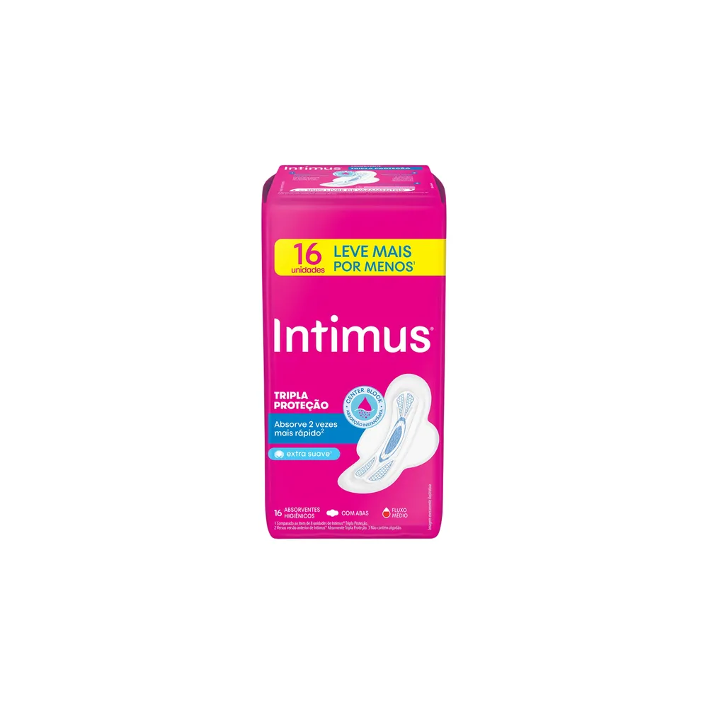 Absorvente Intimus Gel Tripla Proteção Cobertura Suave Com Abas Leve 16 e Pague 14