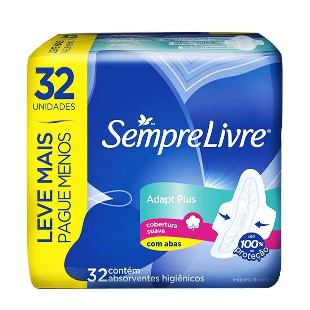Absorvente Sempre Livre Adapt Plus Cobertura Suave Com Abas com 32 unidades