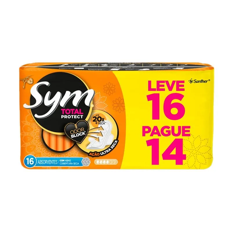 Absorvente Sym 360º Ação Ultra Seca Cobertura Seca com Abas Leve 16 Pague 14
