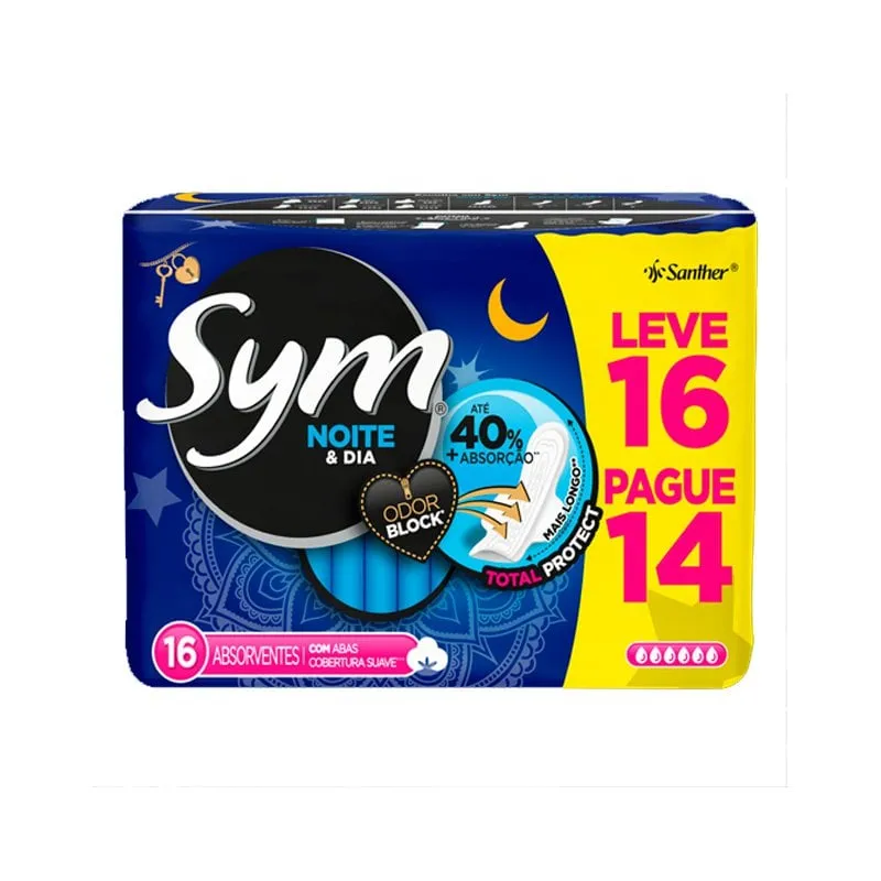 Absorvente Sym Noite e Dia Suave Com Abas Leve 16 Pague 14