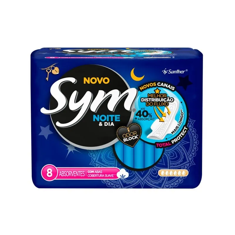 Absorvente Sym Noite e Dia Total Protect Cobertura Suave Com Abas 8Un