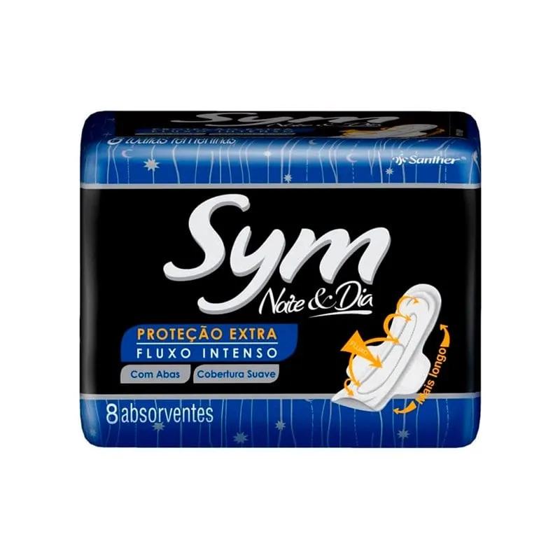 Absorvente Sym Noturno Longo Cobertura Suave Com Abas 8Un