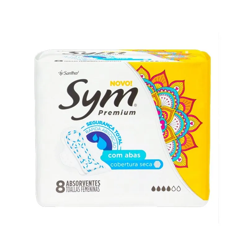Absorvente Sym Premium Cobertura Seca C/Abas 8 Unidades