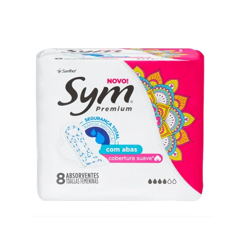 Absorvente Sym Premium Suave C/abas 8 Unidades