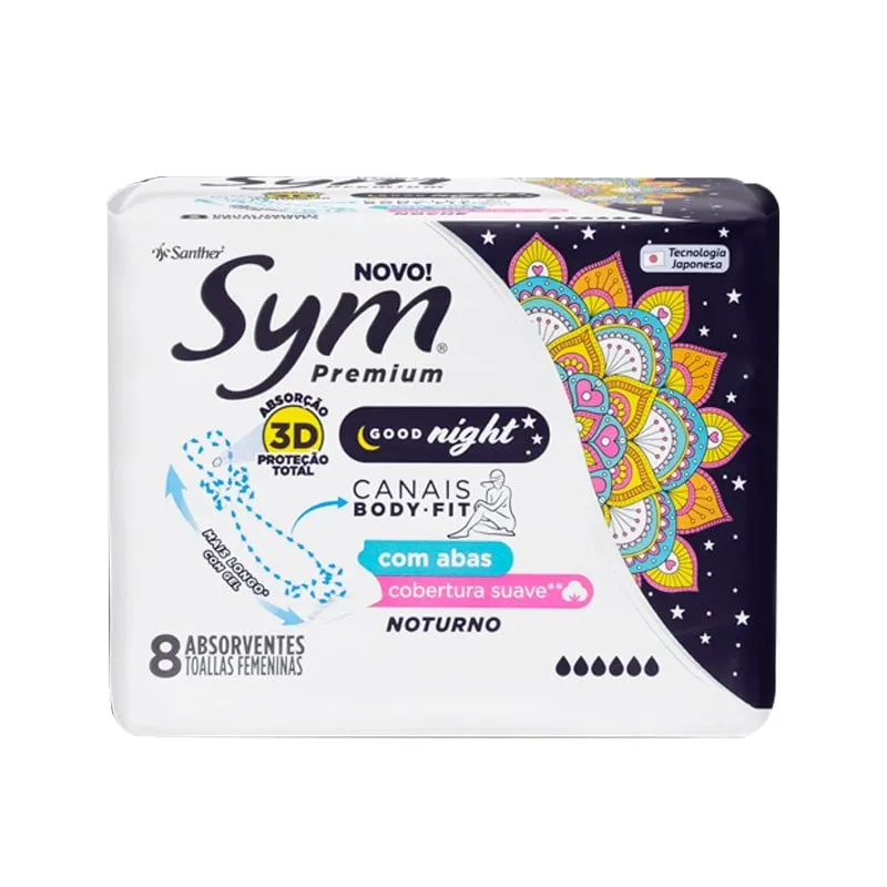 Absorvente Sym Premium Suave Noturno C/Abas 8 Unidades