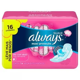 Absorvente Always Maxi Proteção Suave com Abas 16 Unidades
