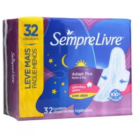 Absorvente Sempre Livre Adapt Plus Noite e Dia Suave com Abas 32 Unidades