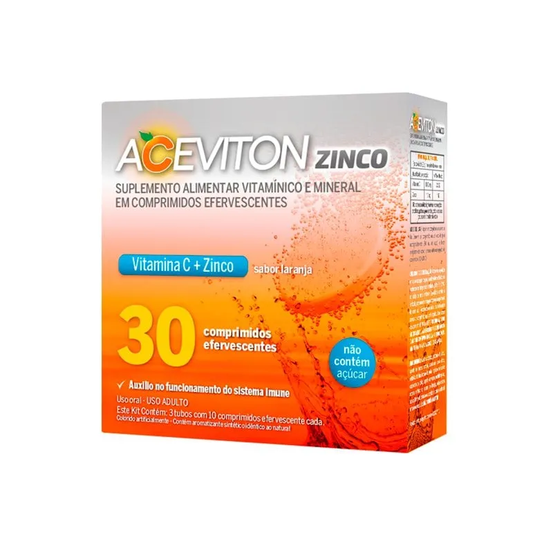 Aceviton Zinco Sabor Laranja 30 Comprimidos Efervescentes de 1 grama