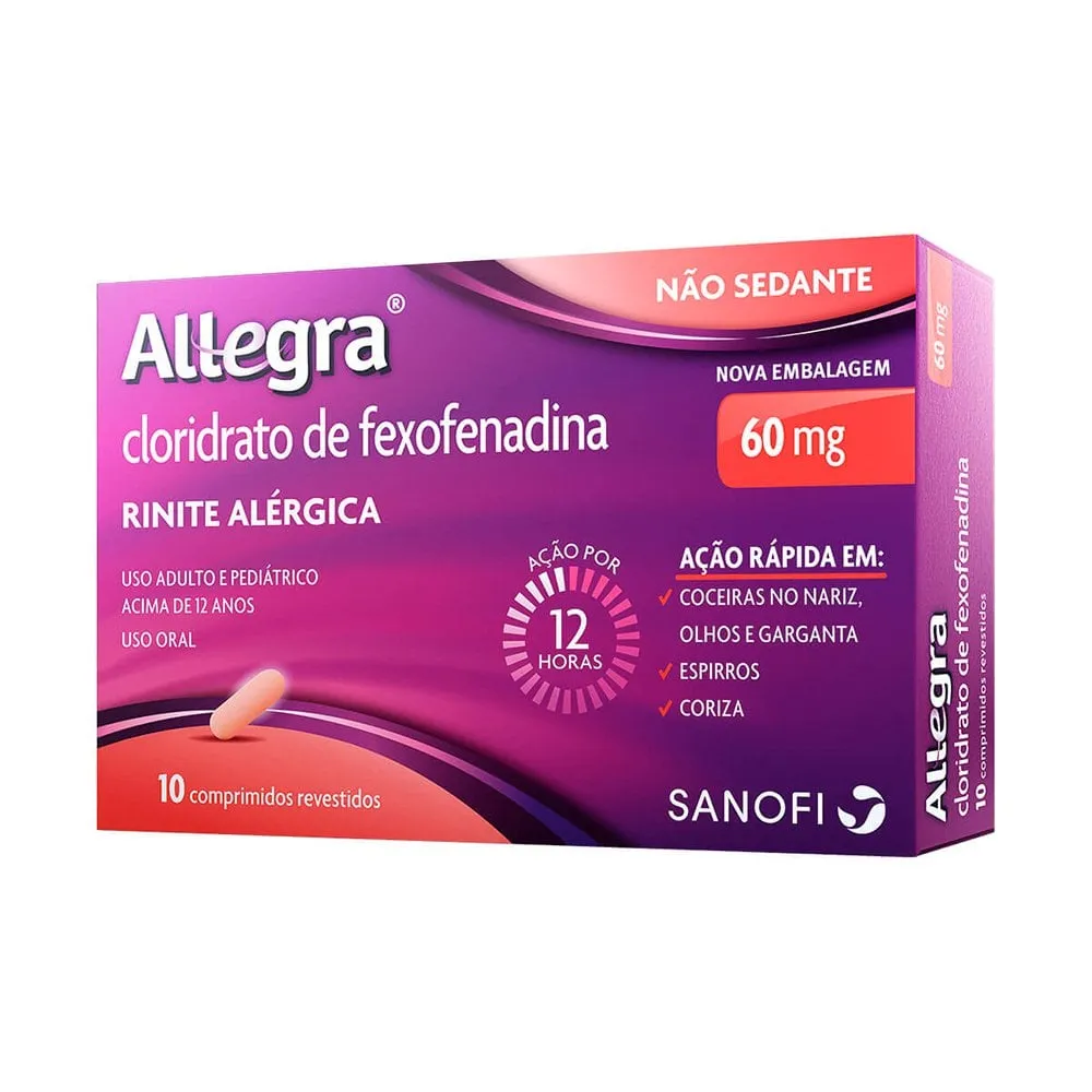 Allegra Comprimido 60mg, caixa com 10 comprimidos revestidos
