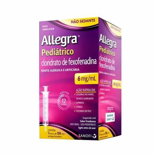 Allegra Pediátrico 6mg/mL, caixa com 1 frasco com 150mL de suspensão de uso oral