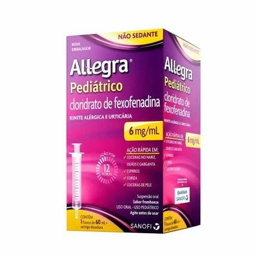 Allegra Pediátrico 6mg/mL, caixa com 1 frasco com 60mL de suspensão de uso oral
