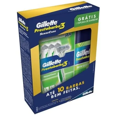 Aparelho de Barbear Gillette Prestobarba 3 Sense Care 4 Aparelhos + Grátis Espuma de Barbear