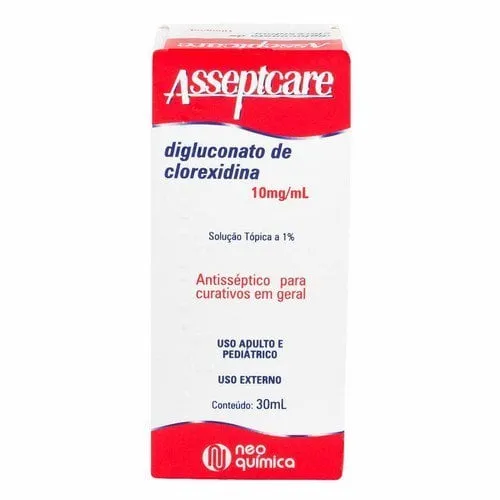 Asseptcare 10mg/mL, caixa com 1 frasco com 30mL de solução de uso dermatológico + aplicador