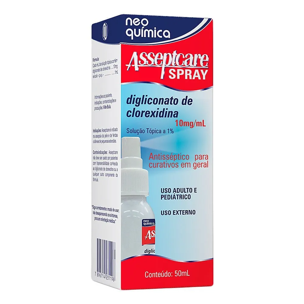 Asseptcare 10mg/mL, caixa com 1 frasco spray com 50mL de solução de uso dermatológico