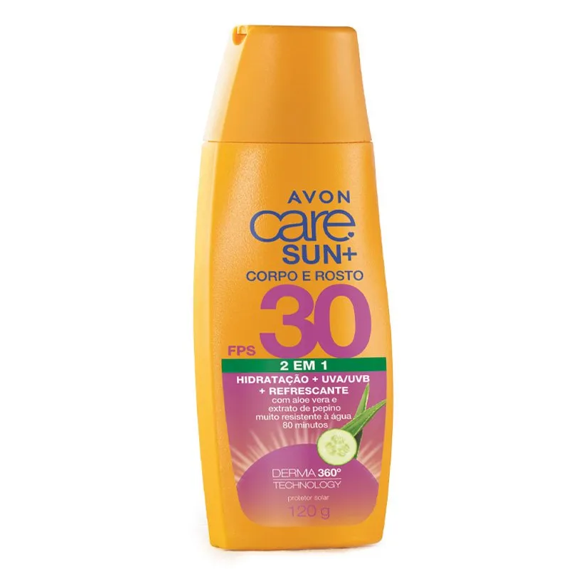 Protetor Solar Avon Care Sun+ Rosto e Corpo FPS 30 – Hidratação, Frescor e Proteção UVA/UVB