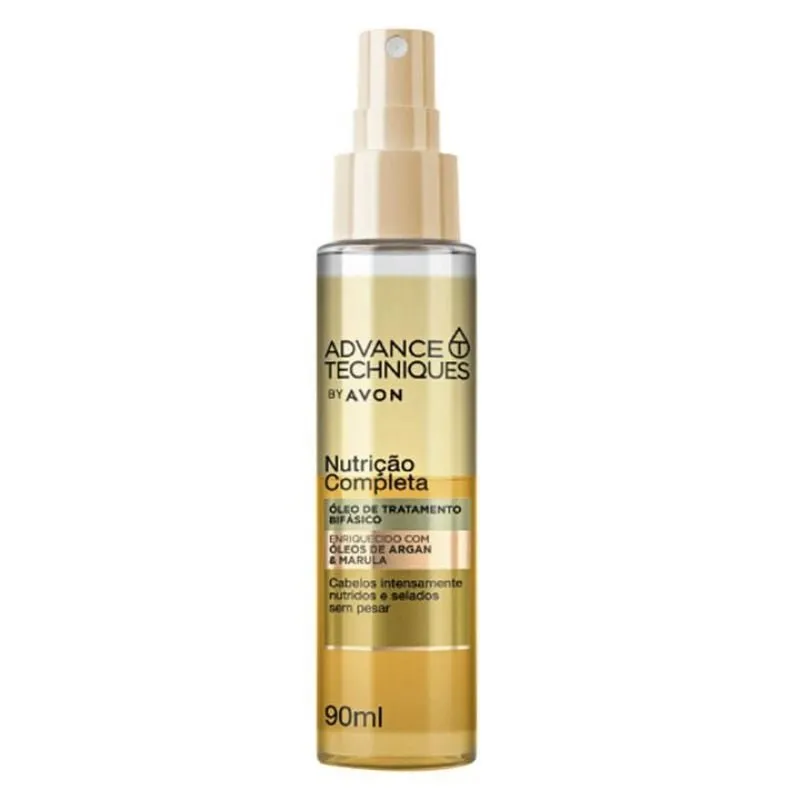 AVON ADVANCE TECHNIQUES - NUTRIÇÃO COMPLETA ARGAN+MARULA - ÓLEO CAPILAR BIFASICO 90ml