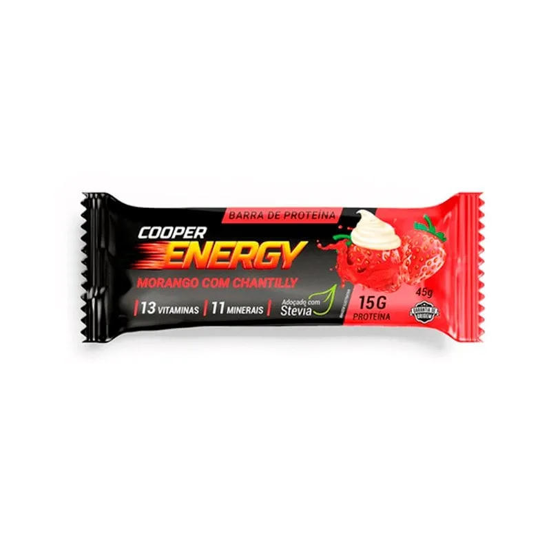 Barra de Proteína Cooper Energy Sabor Morango c/ Chantilly 45g