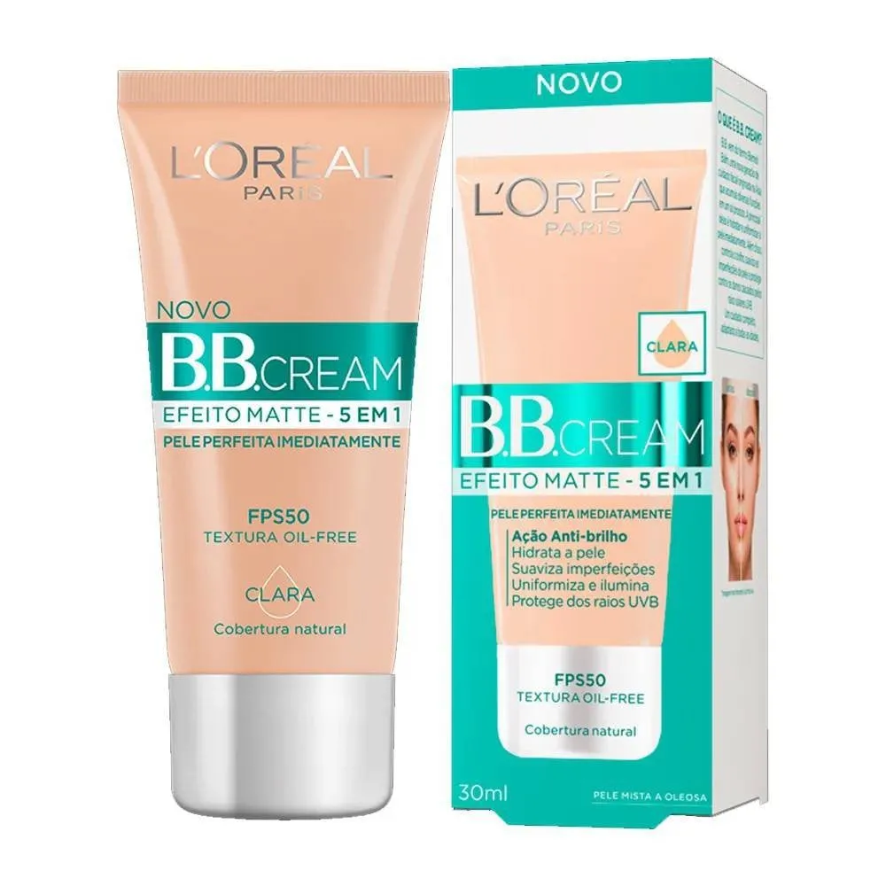BB Cream L'Oréal Efeito Matte 5 em 1 Clara FPS 50 com 30ml