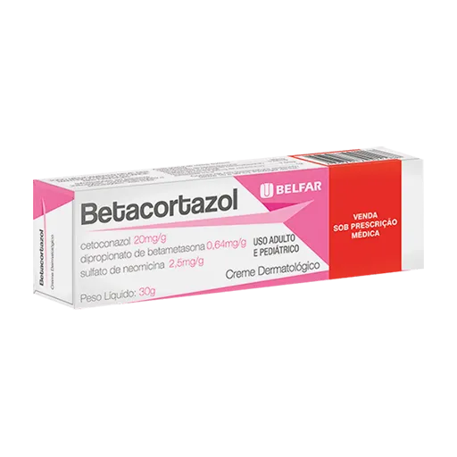 Betacortazol 20mg + 0,5mg + 2,5mg, caixa com 1 bisnaga com 30g de creme de uso dermatológico