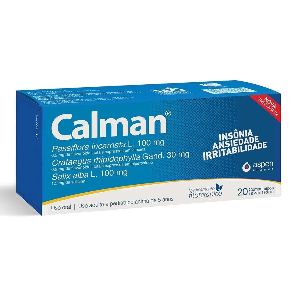 Calman Comprimido 100mg + 30mg + 100mg, caixa com 20 comprimidos revestidos