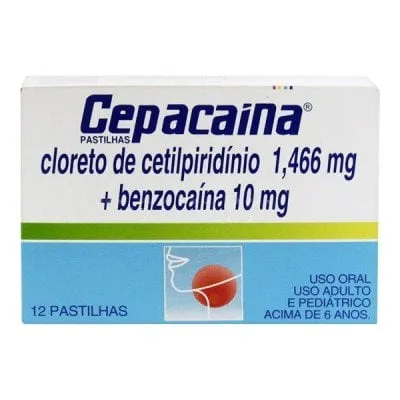 Cepacaína 1,446 + 10mg, caixa com 12 pastilhas