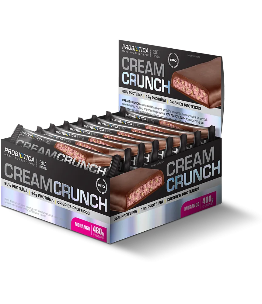 Cream Crunch Bar 40G Creme De Morango - Display com 12 unidades - Probiótica