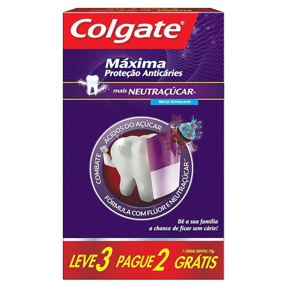 Creme Dental Colgate Máxima Proteção Anticáries Mais Neutraçúcar 70g Leve 3 Pague 2