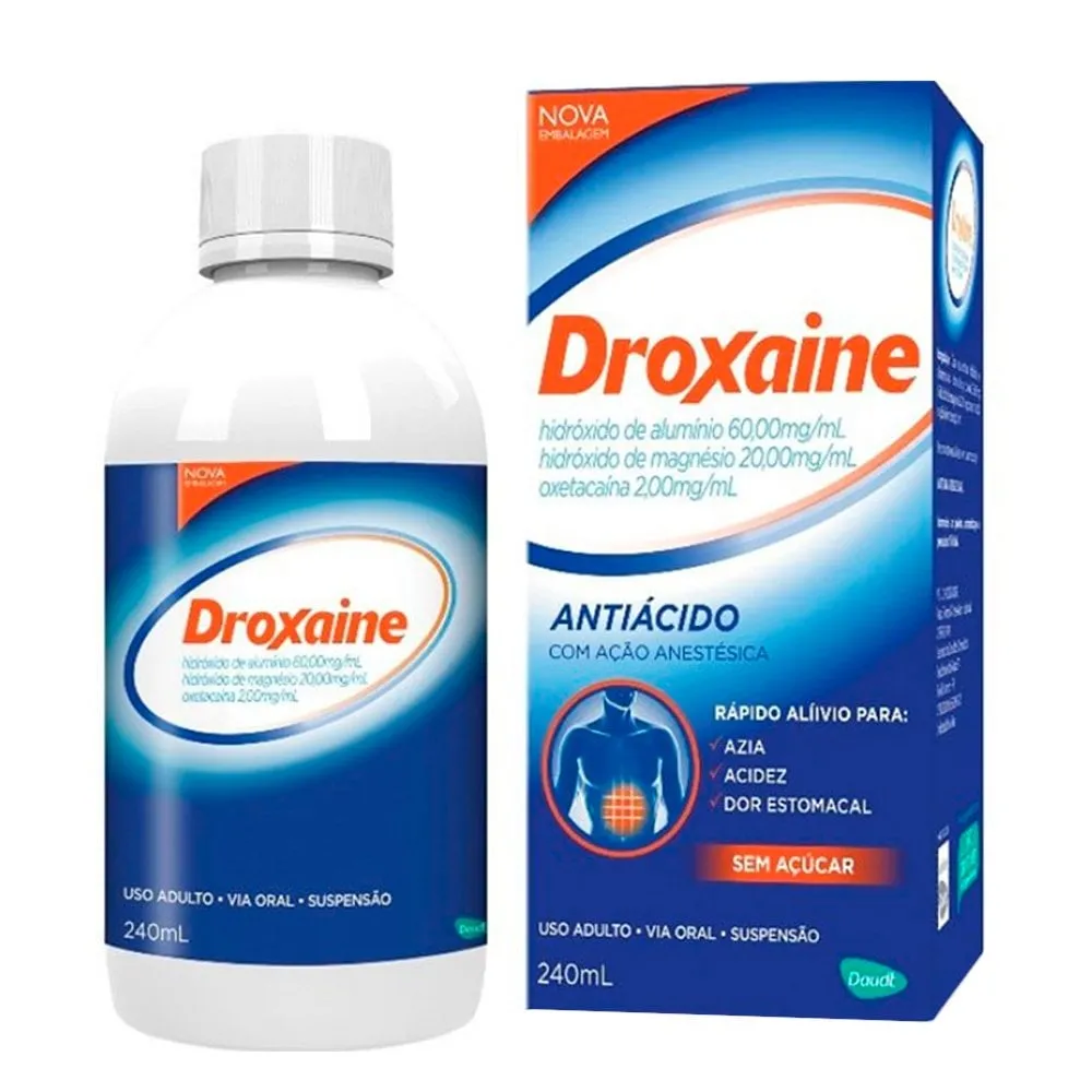 Droxaíne 60mg/mL + 20mg/mL + 2mg/mL, caixa com 1 frasco com 240mL de suspensão de uso oral