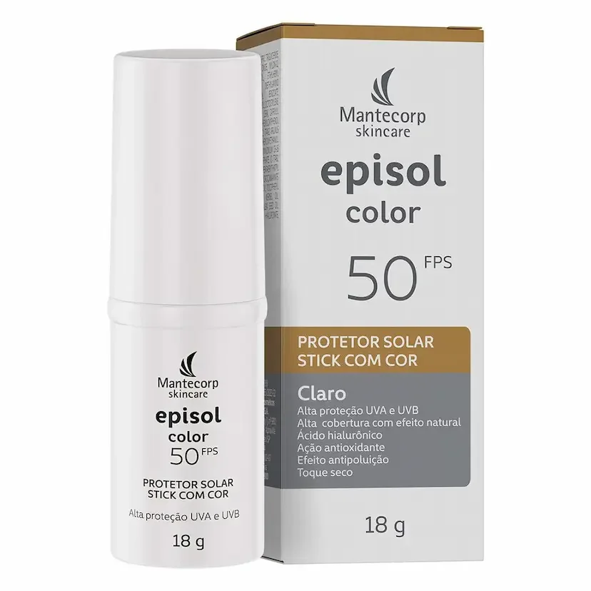 Protetor Solar Facial Episol Color Stick FPS 50 Claro 18g