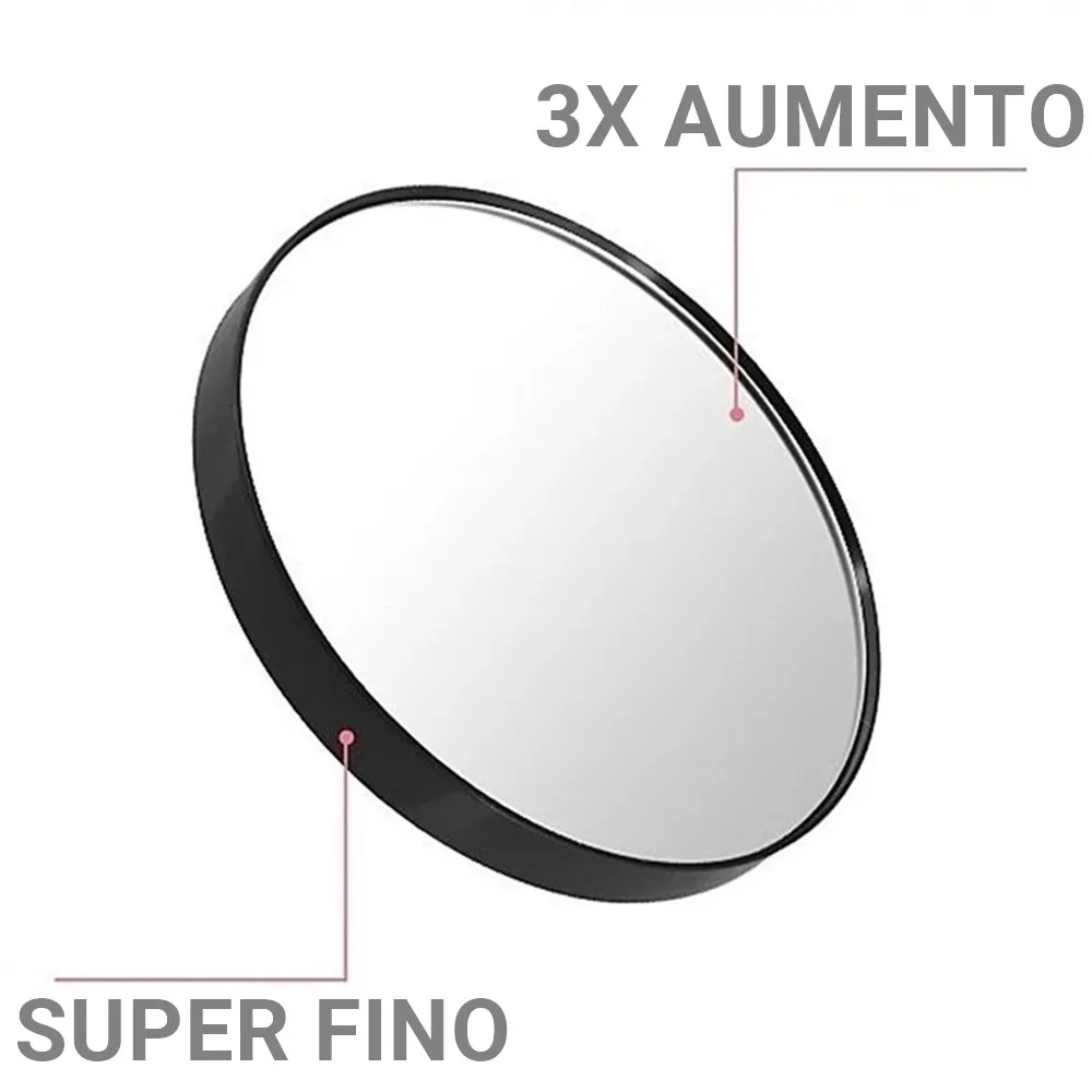 ESPELHO REDONDO 9CM COM VENTOSA AUMENTA 3X Maquiagem, Barba, Limpeza De Pele