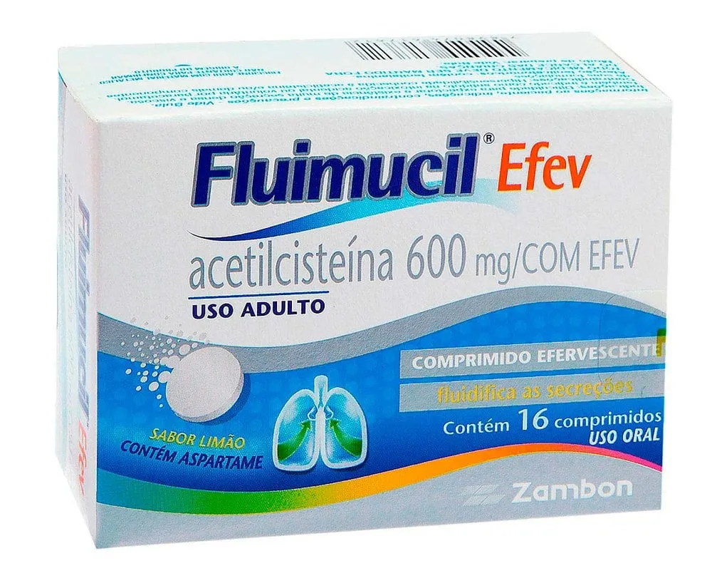 Fluimucil Comprimido 600mg, caixa com 16 comprimidos efervescentes