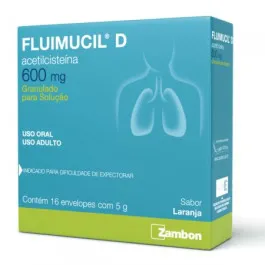 Fluimucil D 600mg - Sabor Laranja - 16 Envelopes com 5g