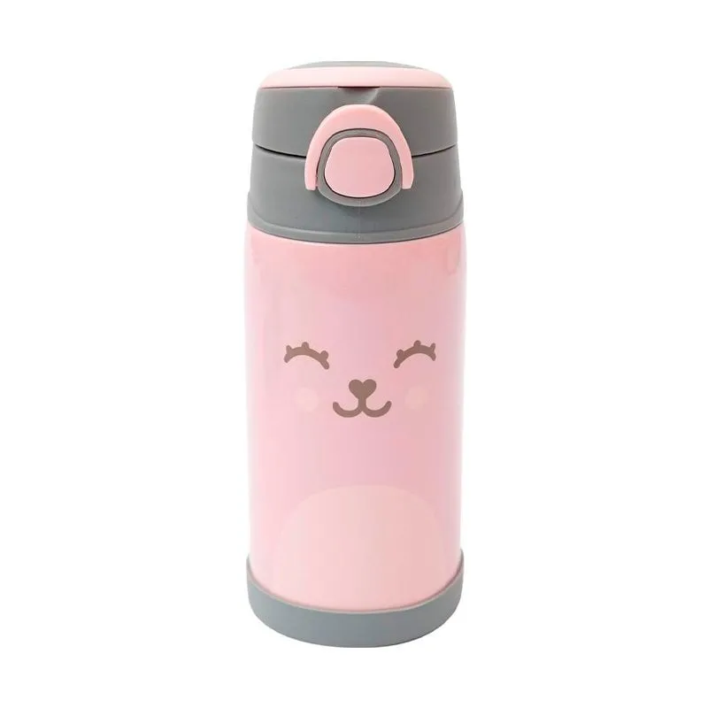 Garrafa Térmica c/ Canudo Parede Dupla Gumy Buba Rosa 400ml