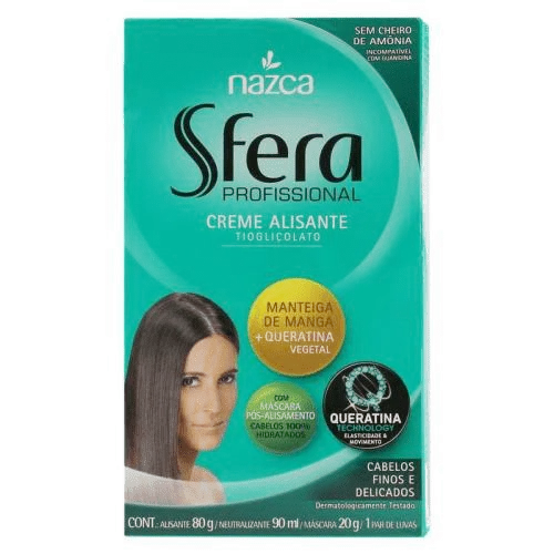 Kit Alisante Nazca Sfera Manteiga de Manga e Queratina Alisante 80g + Neutralizante 90g + Máscara 20g + Par de Luvas