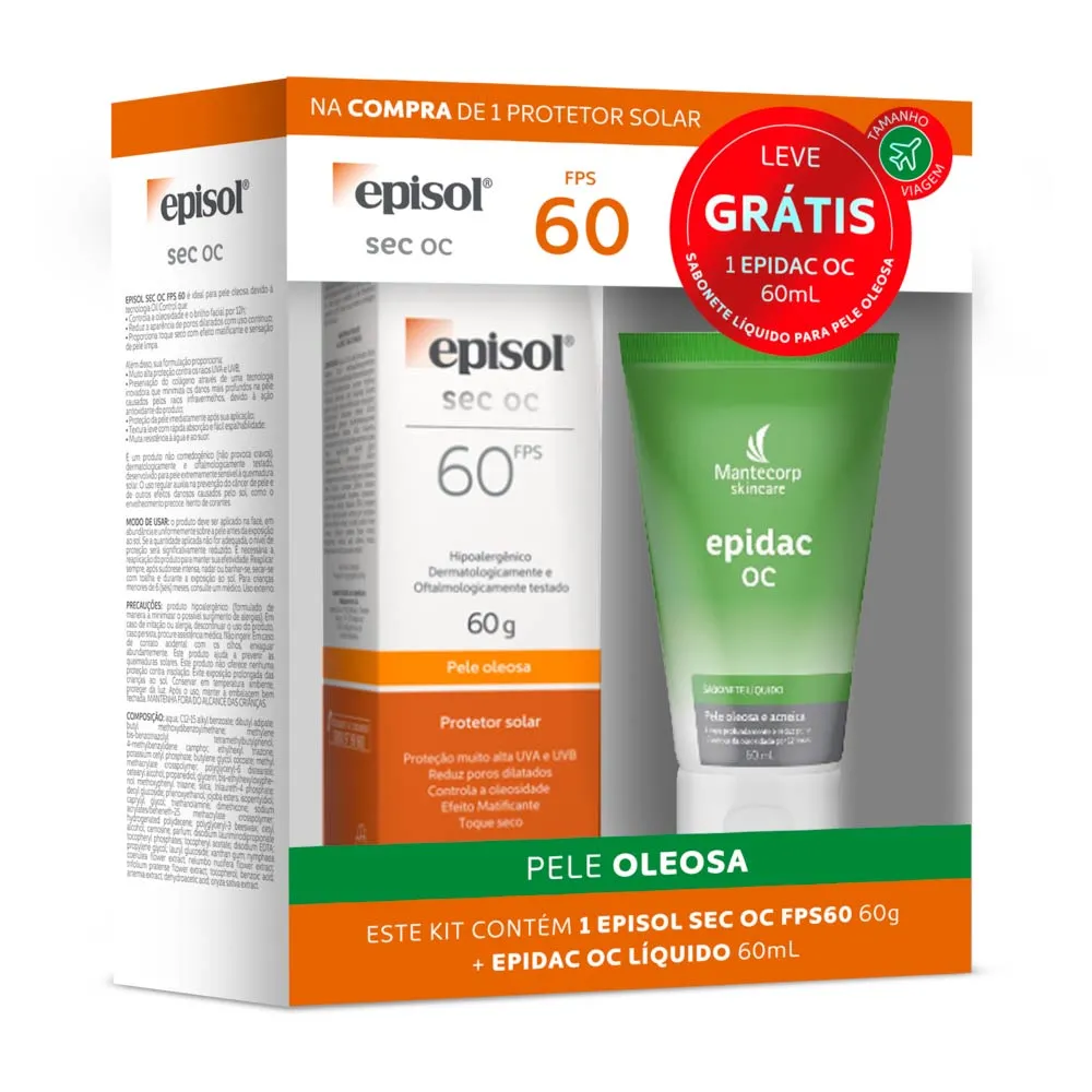 Kit Episol Sec Oc Fps 60 60G + Sabonete Líquido Epidac Oc 60ml