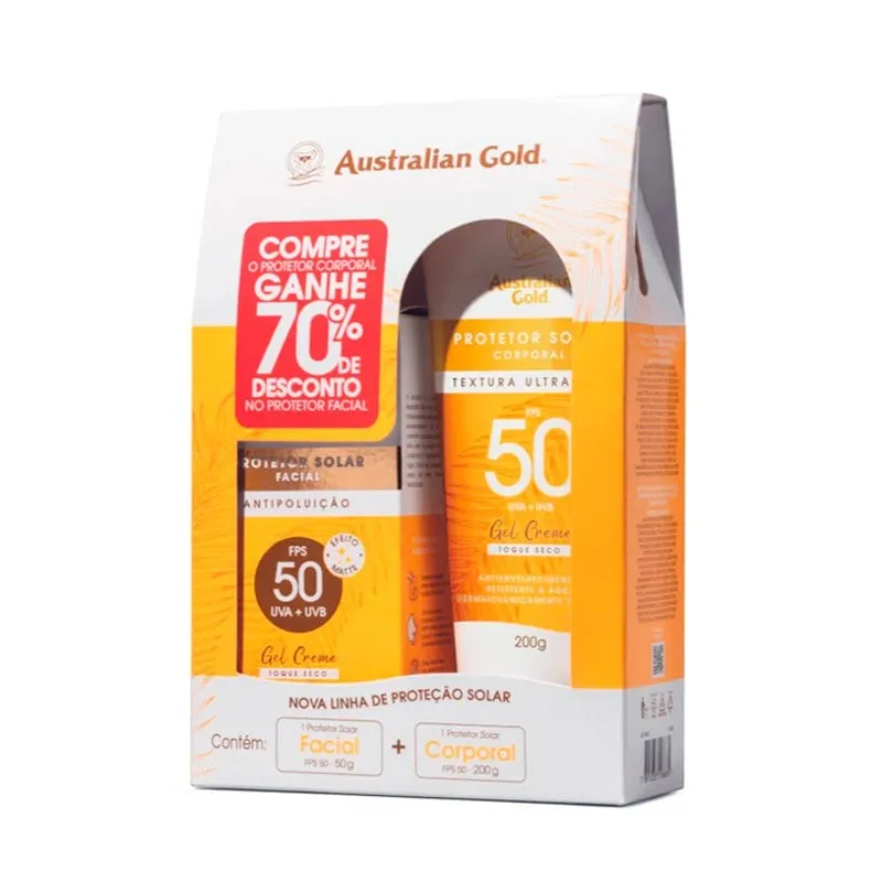 Kit Protetor Australian Gold FPS 50 200g + Protetor Solar Facial FPS 50 50g
