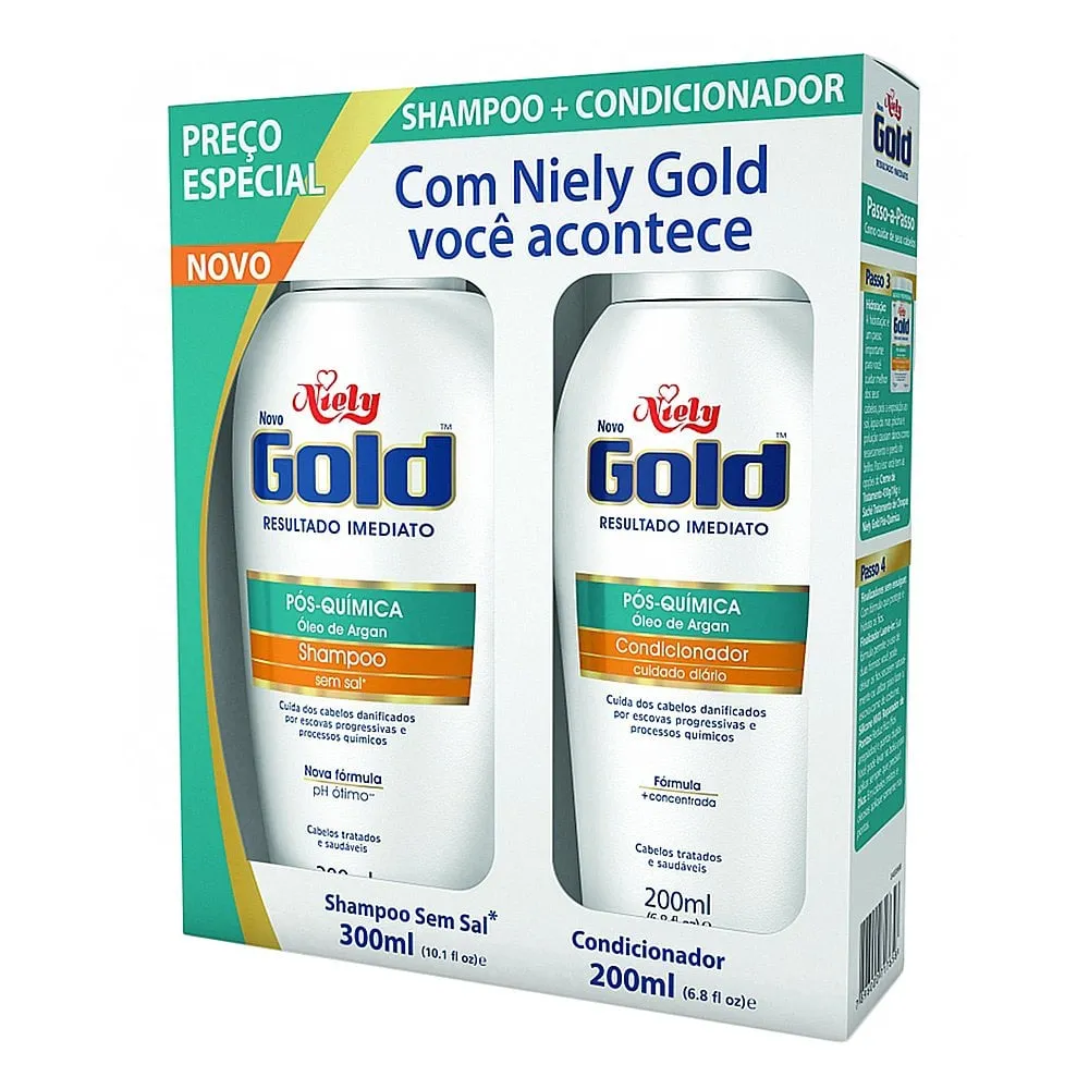 Kit Shampoo + Condicionador Niely Gold Óleo de Argan Shampoo 300ml + Condicionador 200ml (Preço Especial)