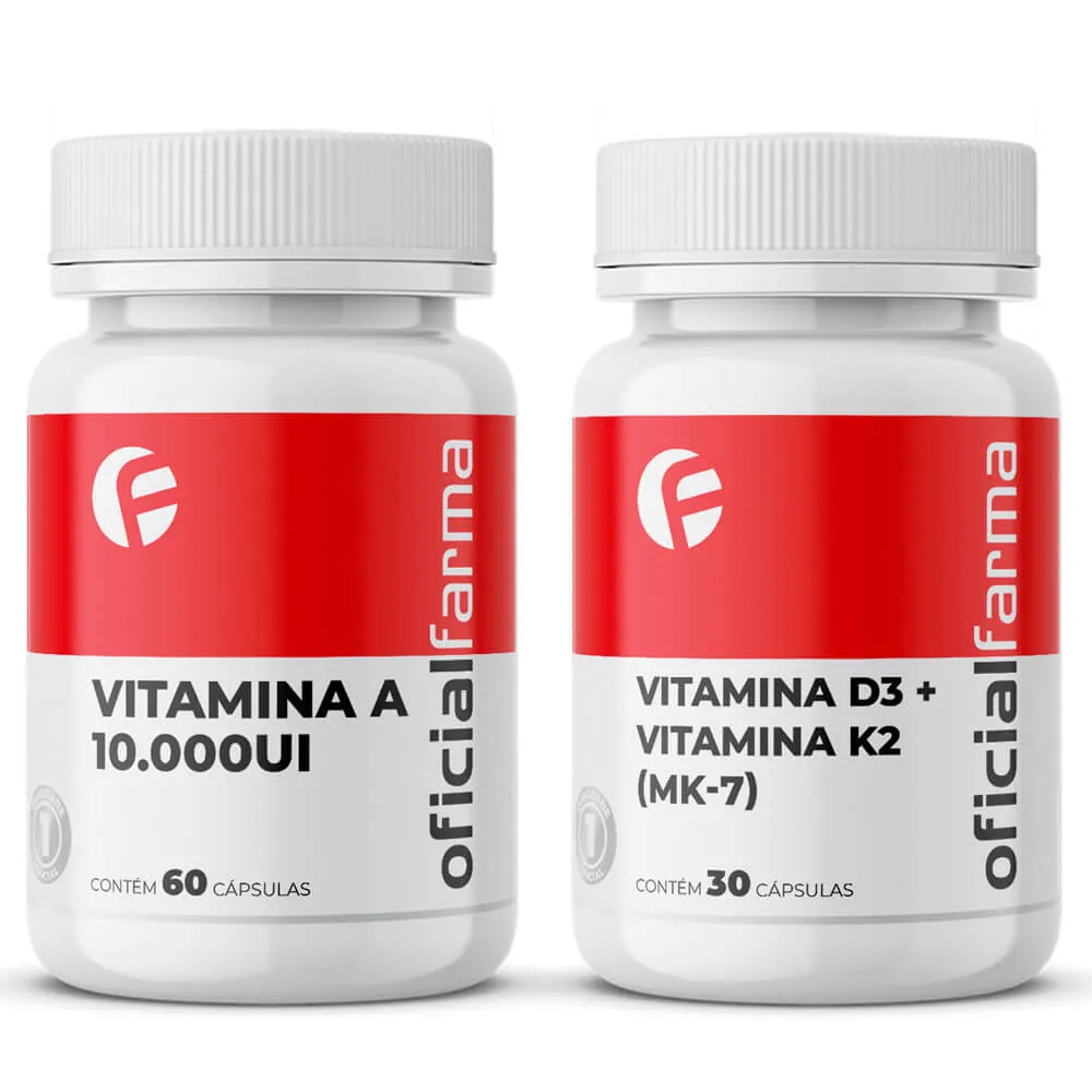 Saúde dos olhos e ossos - Vitamina D3 + Vitamina K2 (Mk-7) + Vitamina A