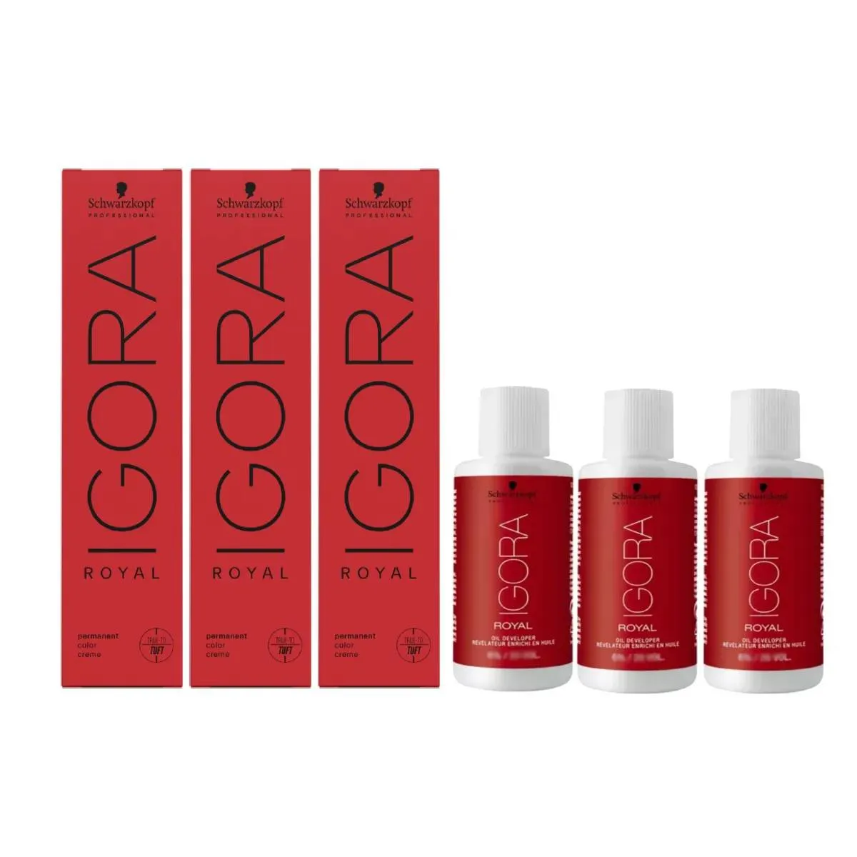 Kit Coloração Schwarzkopf Igora Royal 6.77(3 unidades)+Água Oxigenada 30 Volumes 60ml(3 unidades)