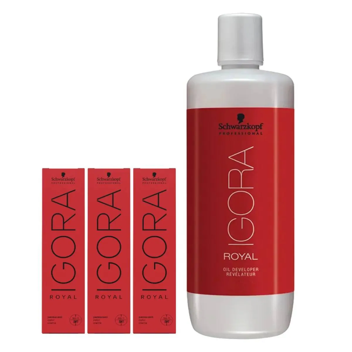 Kit Coloração Schwarzkopf Igora Royal 7.77 (3 Unidades)+Água Oxigenada 30 Volumes 1L(1 Unidade)