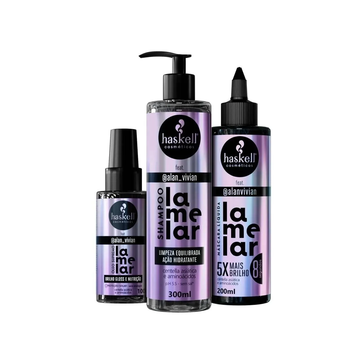 Kit Haskell Lamelar- Shampoo 300ml + Máscara 200ml + Óleo 100ml (3 Itens)