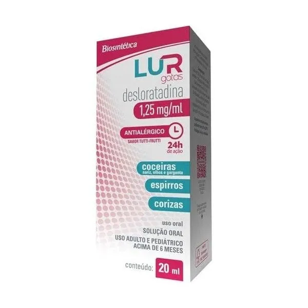 Lur Gotas 1,25mg/mL, caixa com 1 frasco gotejador com 20mL de solução de uso oral