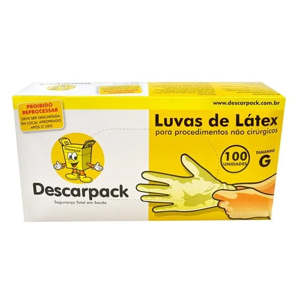 Luva de Látex para Procedimento Descarpack sem Pó G 100Un